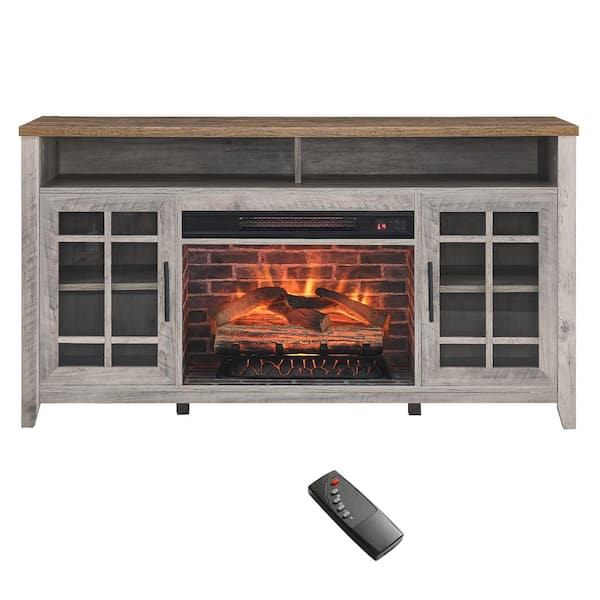 maocao hoom 55 in. Freestanding Electric Fireplace in Gray Wash TV Media Stand with KD Inserts Heater