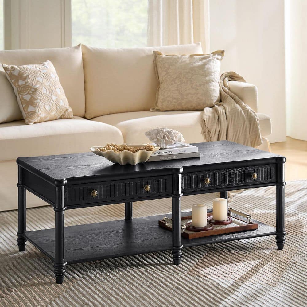 JAYDEN CREATION Roland 47 in. Black Rectangular Wood Coffee Table