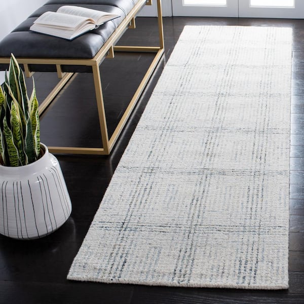Abstract Ivory/Gold 2 ft. x 8 ft. Plaid Abstract Runner Rug