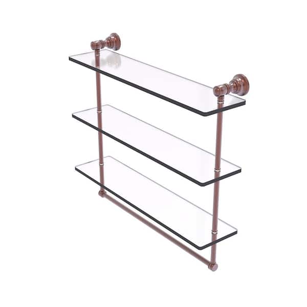 Carolina Collection 22 in. W x 19.7 in. H  x 5.54 in. D Glass Rectangular Shelf in Antique Copper with Towel Bar