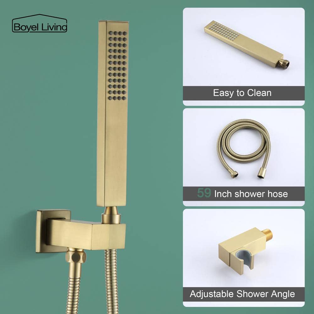 Brushed Gold Dual Square Ceiling Mount Rain Shower System
