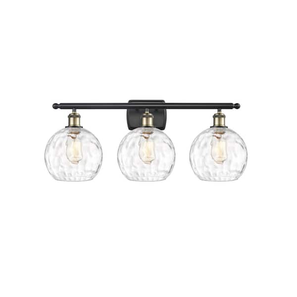 Athens Water Glass 26 in. 3-Light Black Antique Brass, Clear Water Glass Vanity Light with Clear Glass Shade
