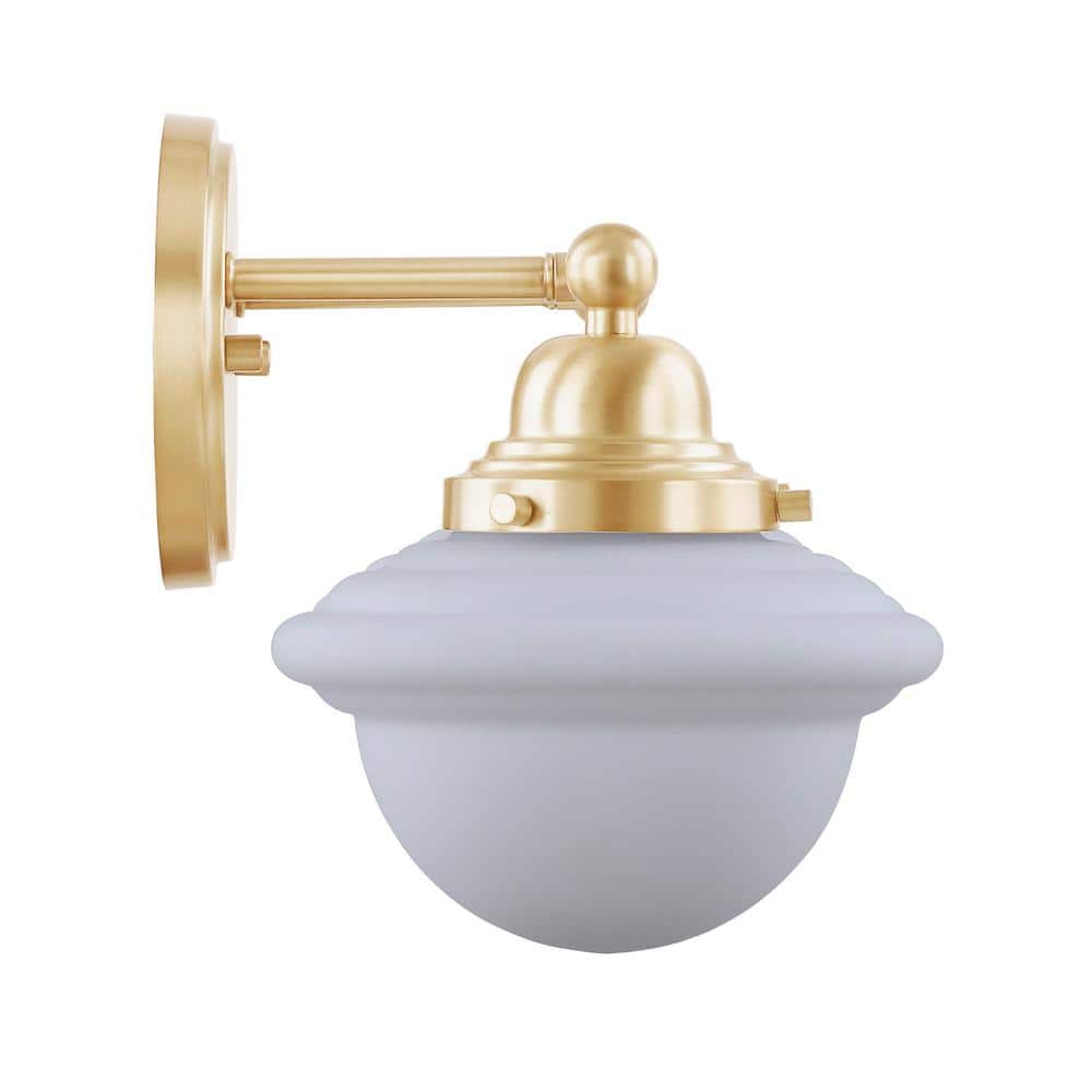 Warm Brass 2-Light Vanity Fixture with White Glass Shades