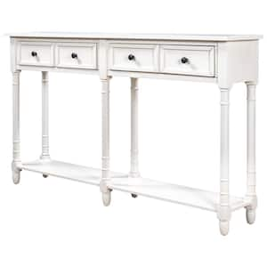 58 in. Ivory White Standard Rectangle Wood Console Table with Drawers