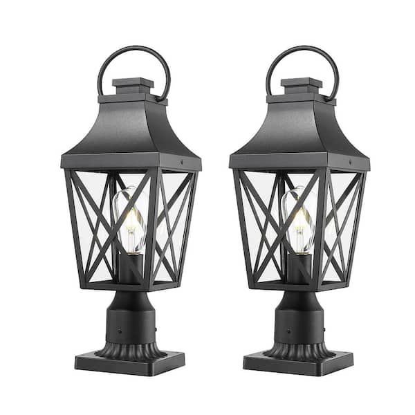 2-Pack 1-Light Black Aluminum Hardwired Outdoor Waterproof Post Light Set with No Bulbs Included and Glass