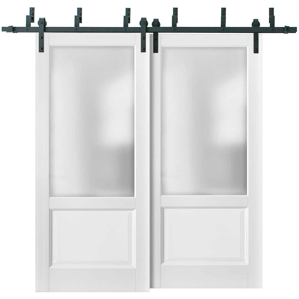 1422 48 in. x 96 in. 1 Lite Frosted Glass White Finished Pine Wood Sliding Barn Door with Hardware Kit price history on PriceWatchPro