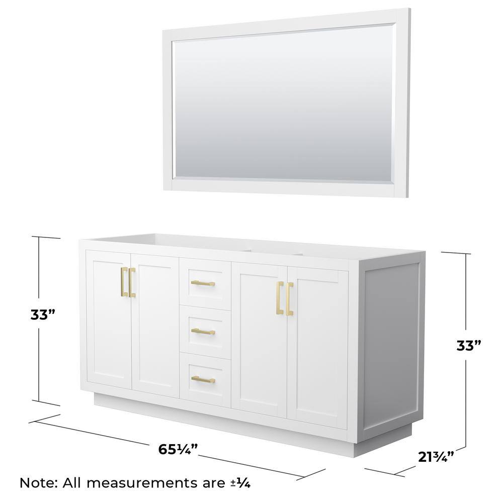 Miranda 66" White Double Bathroom Vanity with Brushed Gold Trim