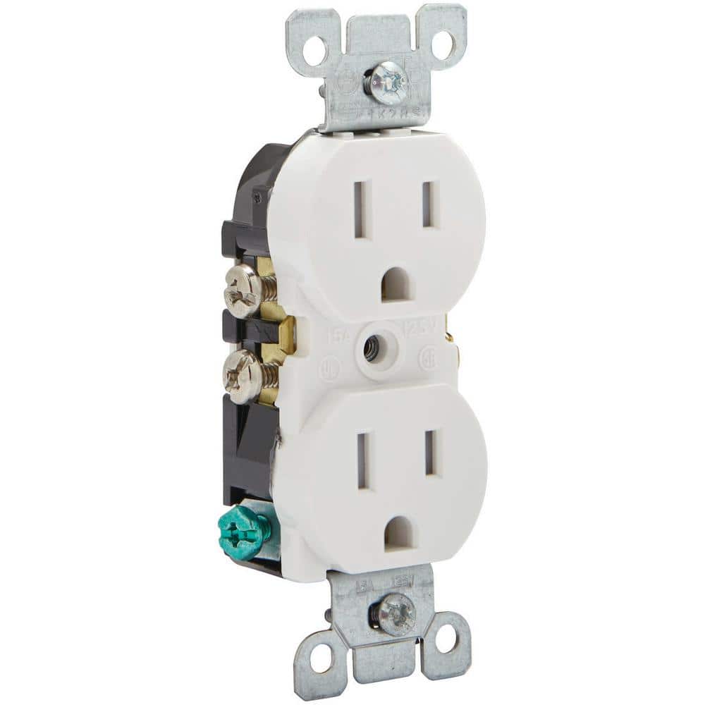 White Tamper Resistant Duplex Receptacle with Wall Plate