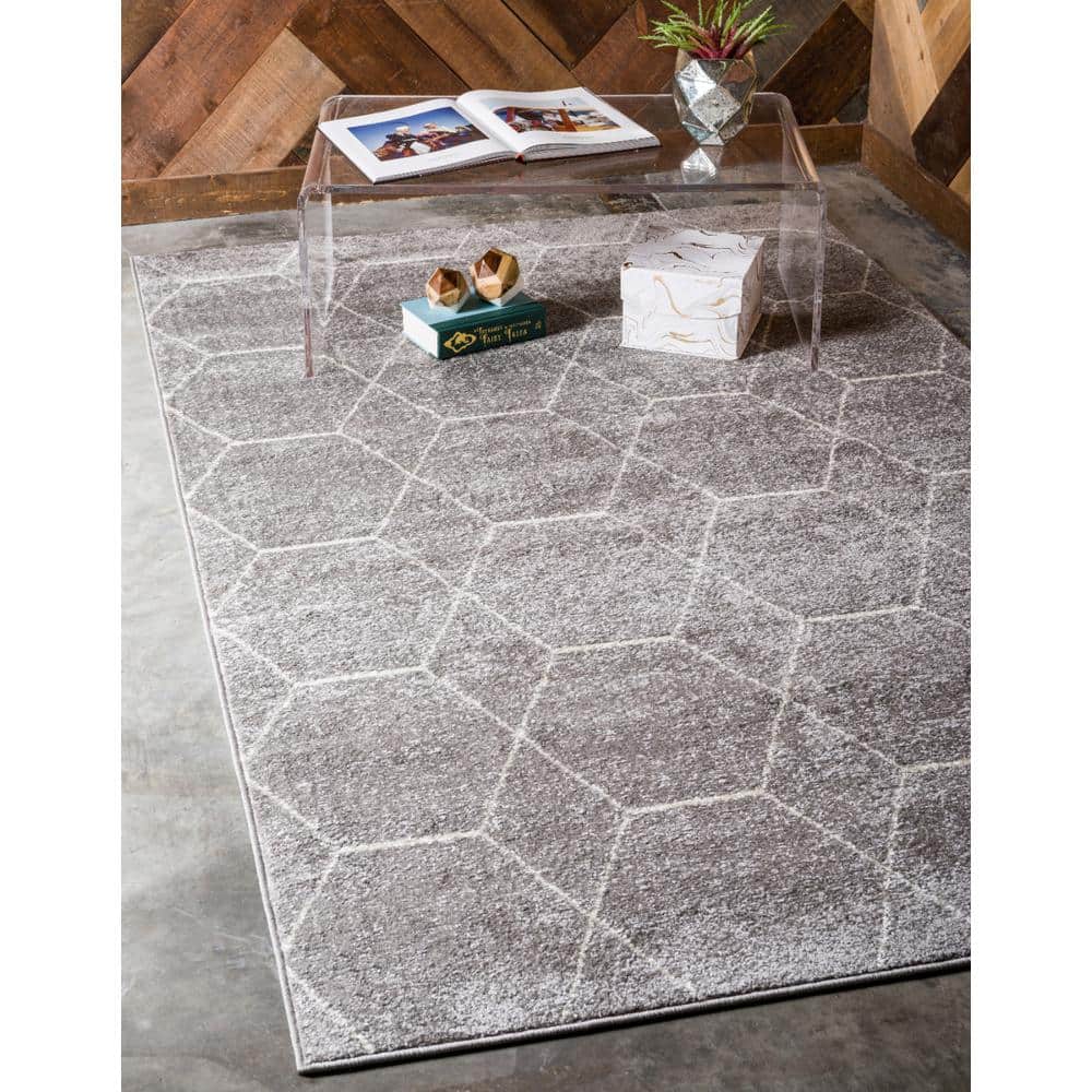 Light Gray 9' x 12' Synthetic Trellis Area Rug