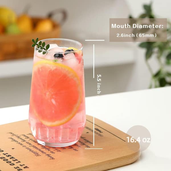 Wudkey Drinking Glasses Set of 6, 16.4 oz. Crystal Water Glasses, Highball Glass for Cocktail, Juice, Mojito, Iced Tea