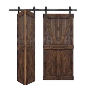 K Style 72in.x84in. (18''x84''x 4panels)Kona Coffee Solid Wood Bi-Fold Barn Door With Hardware Kit-Assembly Needed