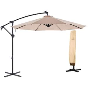 10 ft. Aluminum Patio Offset Umbrella Outdoor Cantilever Umbrella, Fade Resistant Crank in Beige