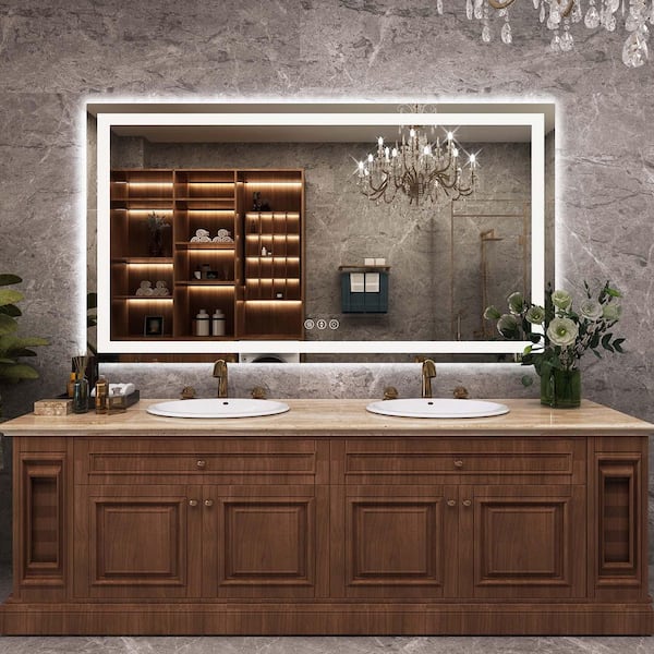 Klajowp 60 in. W x 36 in. H Rectangular Tempered Glass Frameless Anti-Fog Dimmable Wall Mounted Bathroom Vanity Mirror