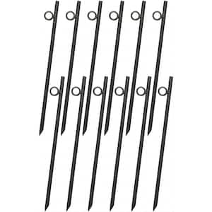 12-Pieces Black Grip Rebar 3/8 in. x 18 in. Steel Durable Tent Canopy Ground Stakes with Angled Ends and 1 in. Loops