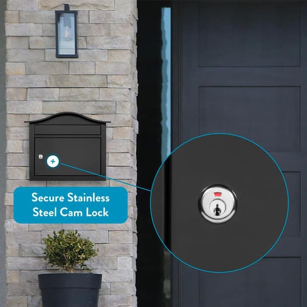Saratoga Black, Medium, Steel, Locking Wall Mount Mailbox