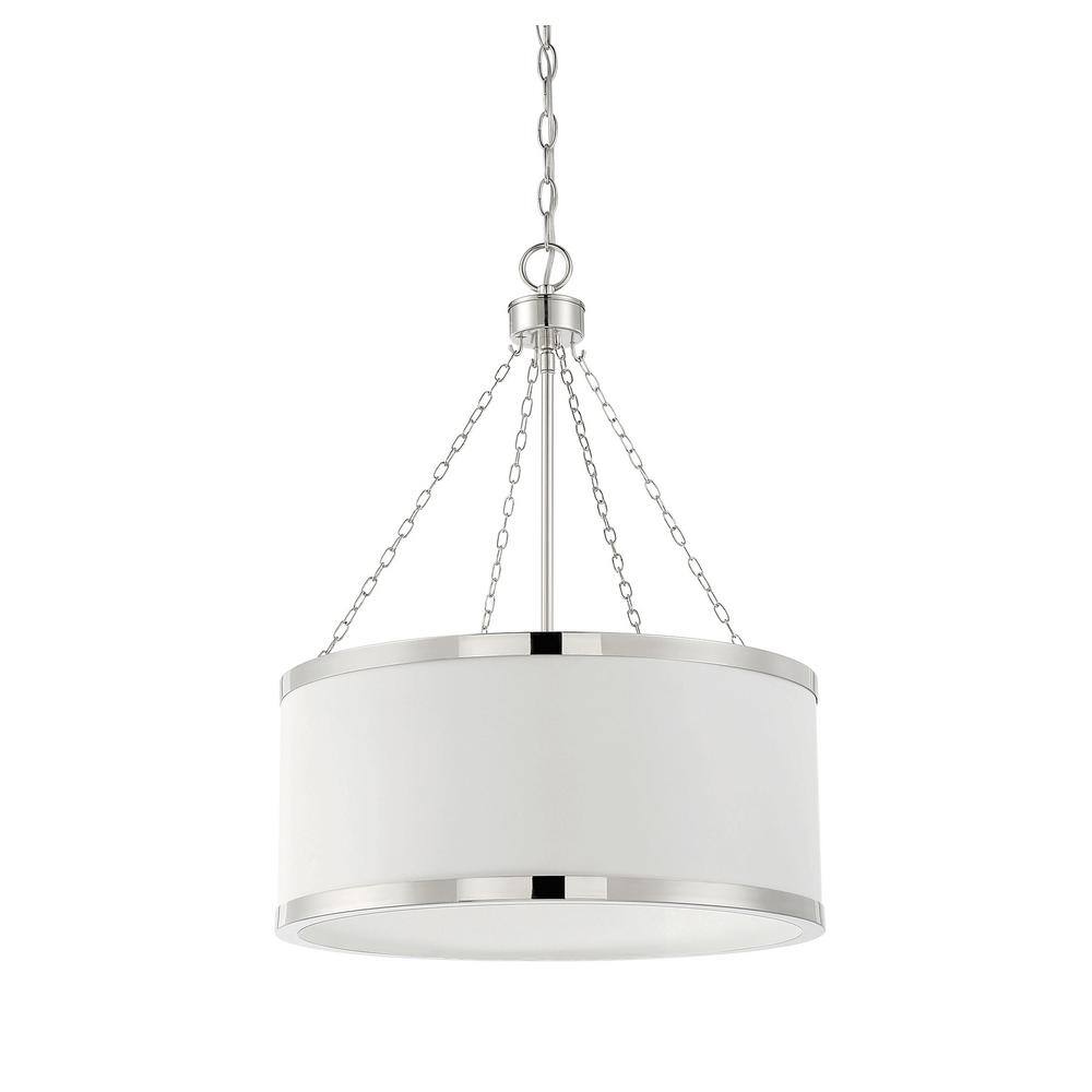 Delphi White Drum Pendant with Polished Nickel Accents