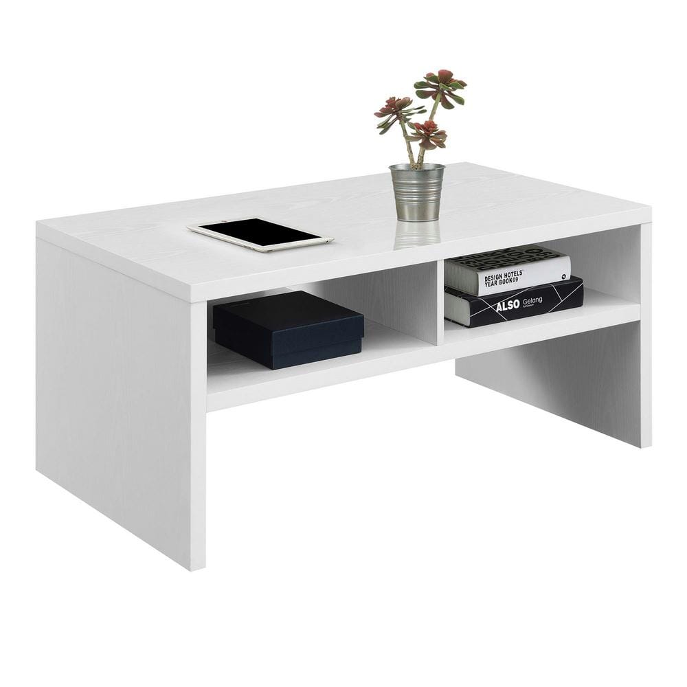 Modern Minimalist White Rectangular Coffee Table with Shelving