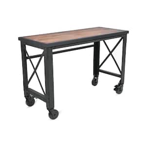 52 in. x 24 in. Rolling Industrial Worktable Desk with Solid Wood Top