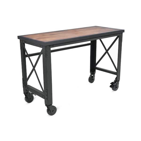 DURAMAX 52 in. x 24 in. Rolling Industrial Worktable Desk with Solid Wood Top