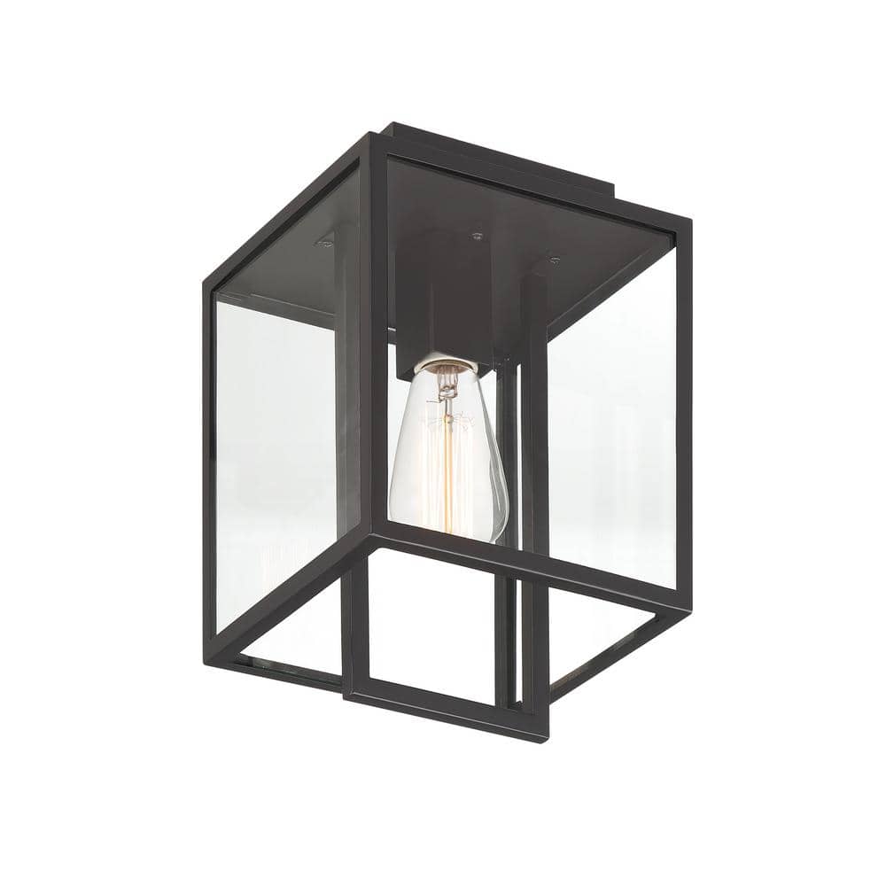 Preston Matte Black Modern Outdoor Wall Lantern with Clear Glass
