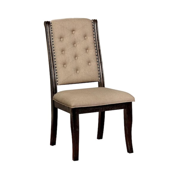 Furniture of America Reina Dark Walnut Upholstered Side Chairs (Set of 2)