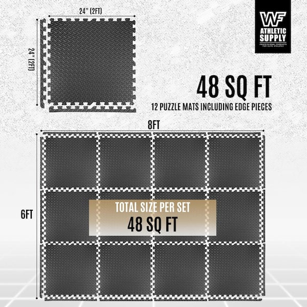Cap Puzzle Exercise Mat Black 24 in. x 24 in. x 0.5 in. Eva Foam Interlocking Tiles with Border (48 Sq. ft.)