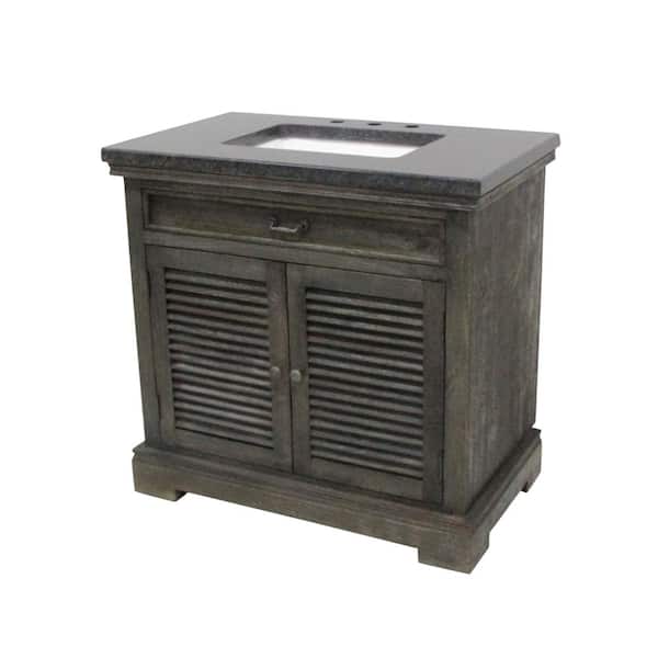 Unbranded 22.5 in. W x 36 in. D Mango Vanity in Gray with Black Granite Countertop and White Basin