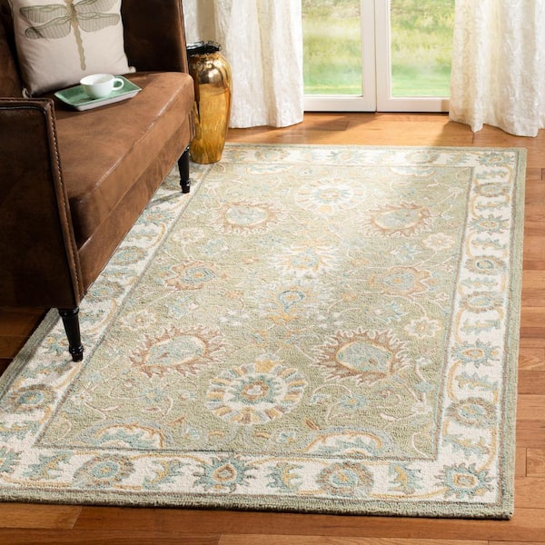 Safavieh Blossom BLM104Y Handmade Green / Ivory Rug - 8' x 10