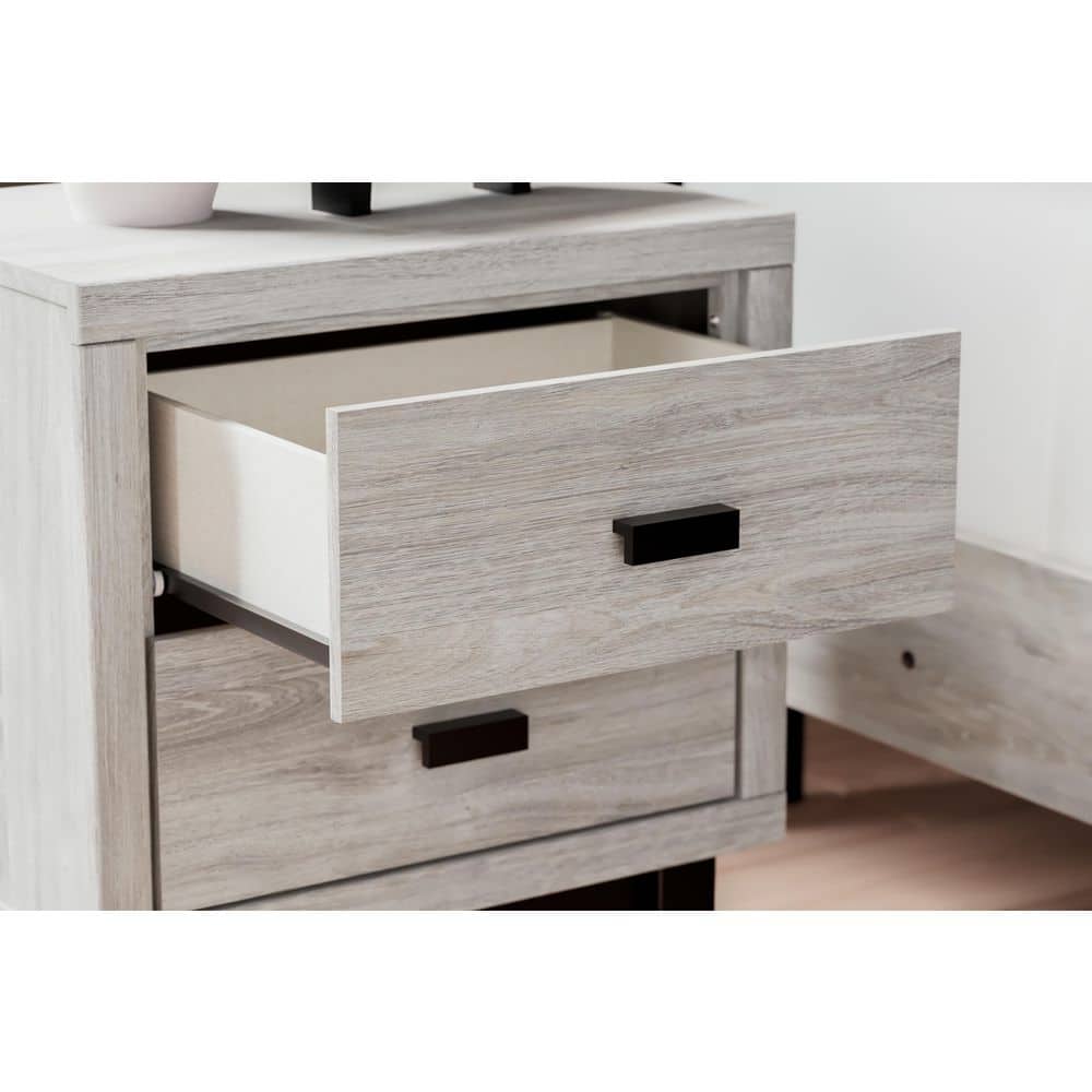 Contemporary Black and Gray 2-Drawer Nightstand with Matte Handles