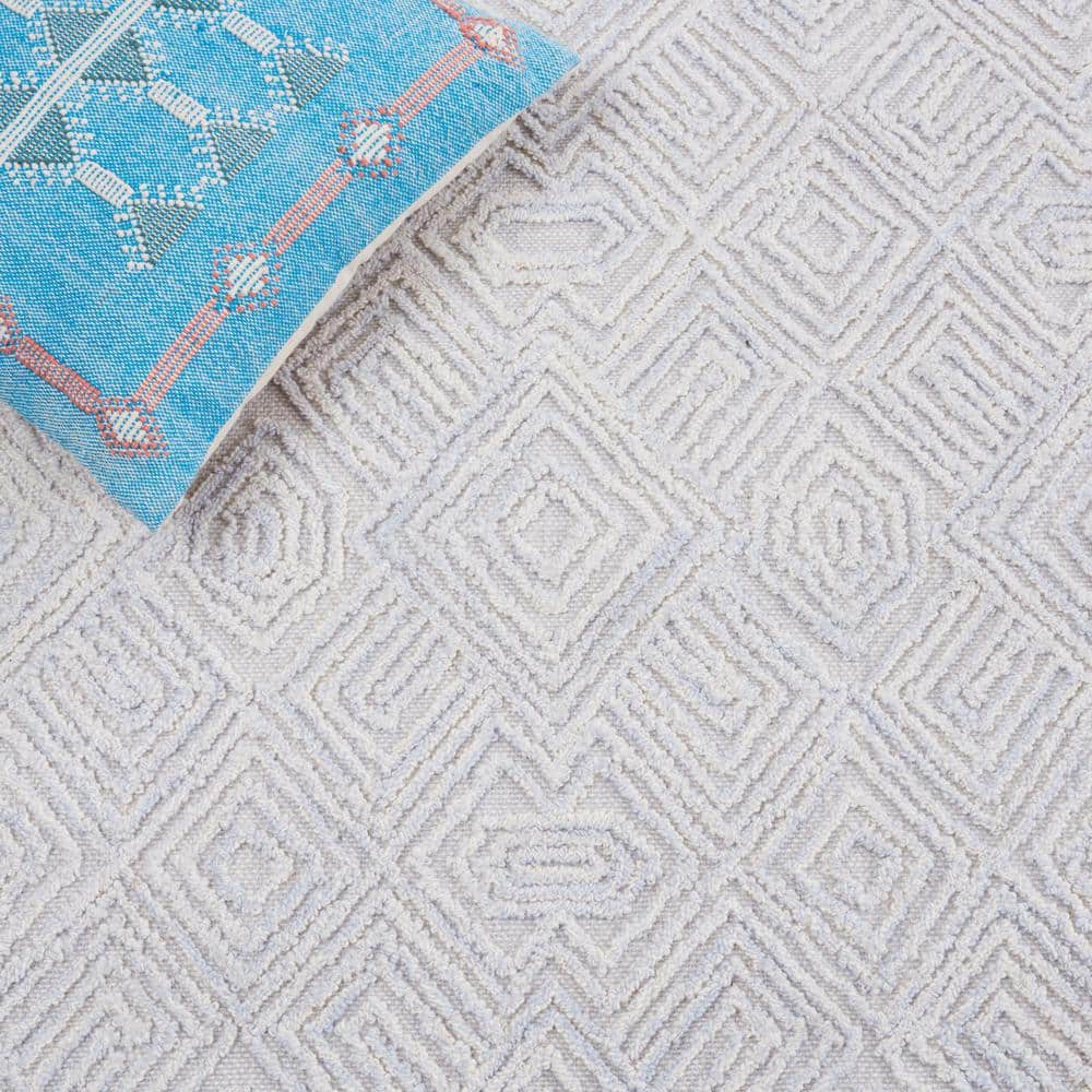 Grey and Ivory Geometric Hand-Tufted Wool Area Rug