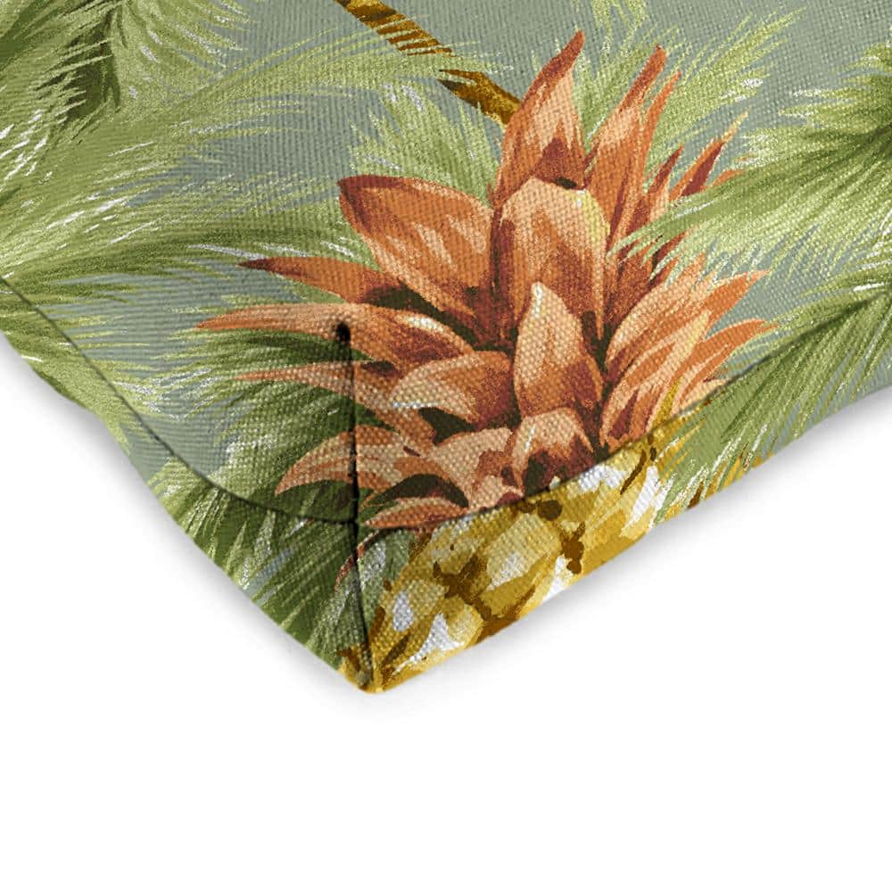 Luau Breeze Green Tropical Tufted Outdoor Wicker Bench Cushion Set