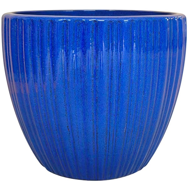 14 in. x 12.2 in. Lennox Ceramic Planter, Cobalt Blue