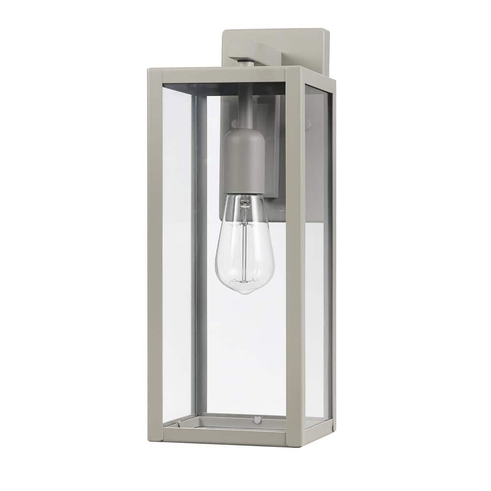 Bowery Matte Gray Farmhouse Indoor/Outdoor 1-Light Wall Sconce with Clear G