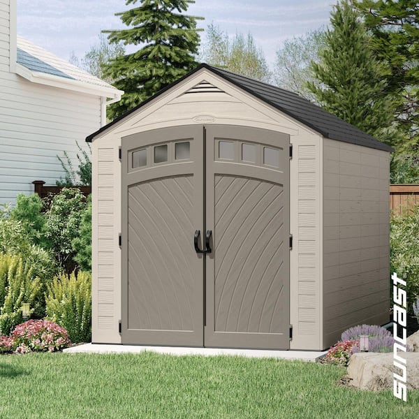 Vista 7 ft. W x 7 ft. D Plastic Resin Storage Shed with Floor (50 sq. ft.) in Colonnade (Beige)
