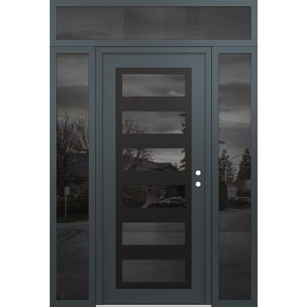 C9 68 in. x 96 in. Black P Left-Hand/Inswing Mirrored Glass Anth/Anth 2 Sidelite + Transom Steel Prehung Front Door price history on PriceWatchPro
