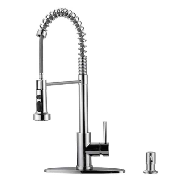 ALEASHA Single Handle Pull Down Sprayer Kitchen Faucet with Soap Dispenser, Pull Out Spray Wand in Chrome