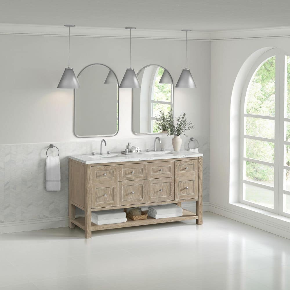 Breckenridge 60.0 in. W x 23.5 in. D x 34.25 in. H Double Bath Vanity in Whitewashed Oak with Quartz Ethereal Noctis Top price history on PriceWatchPro