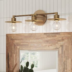Pattinson 26 in. 3 Light Bathroom Vanity Light Fixture with Gold Metal Frame and Plate Metal Shades