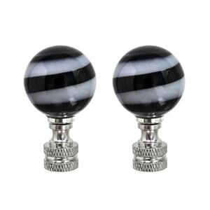 2 in. Black and White Glass Ball Lamp Finial with Nickel (2-Pack)