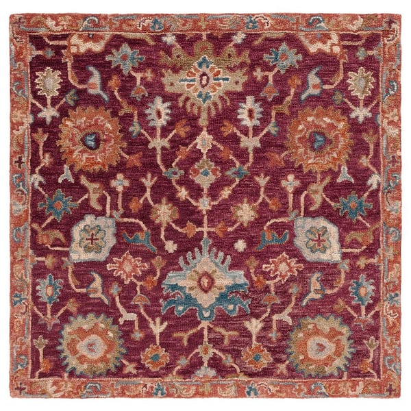 Aspen 5 ft. x 5 ft. Red/Pink Garden Border Square Area Rug