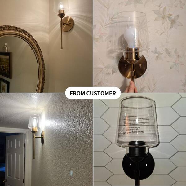 KAWOTI 1-Light Black Wall Sconces with Goblet Clear Glass Shade