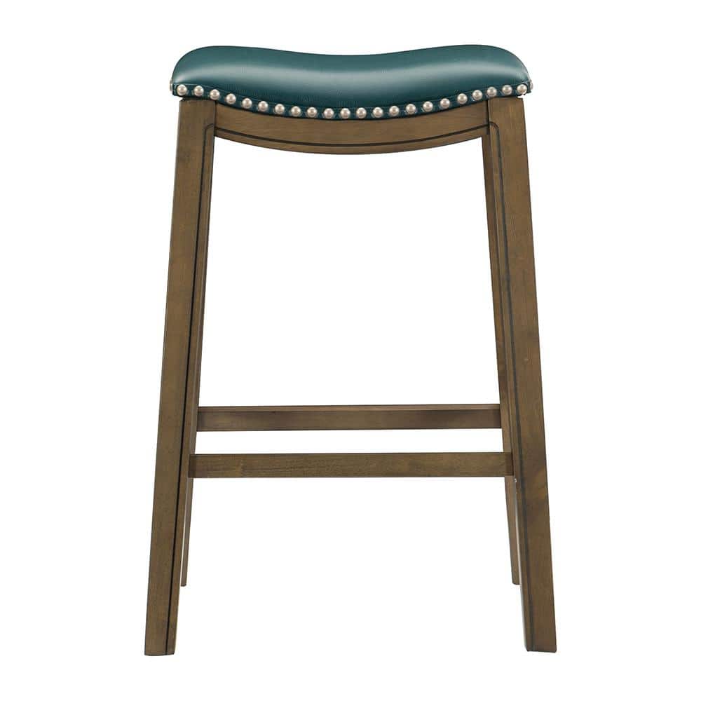 Contemporary Green Saddle-Style Wood Pub Stool 31''