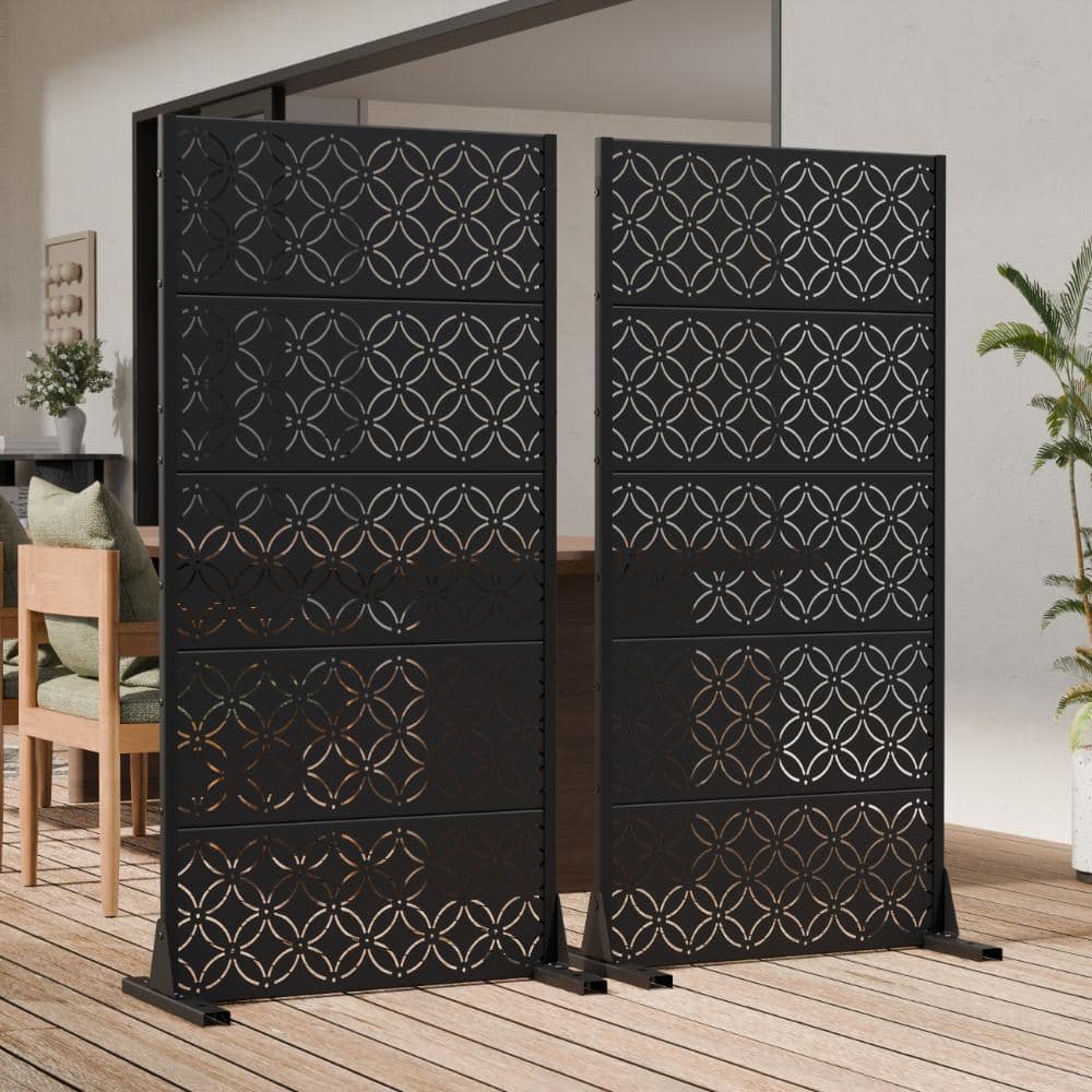 60 in. H x 30 in. W Outdoor Black Galvanized Steel Decorative Garden Fence Privacy Screen (2-Pack)