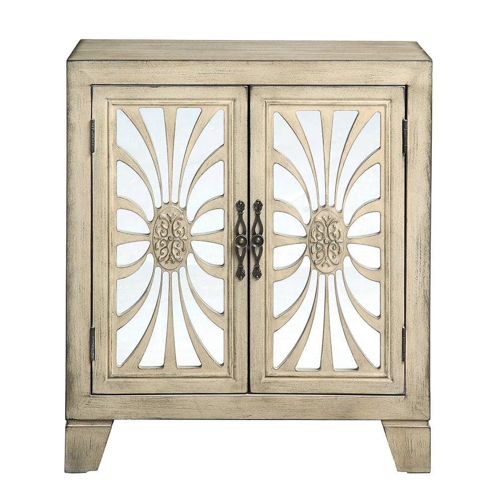 Antique White Wood and Glass Console Table with Storage