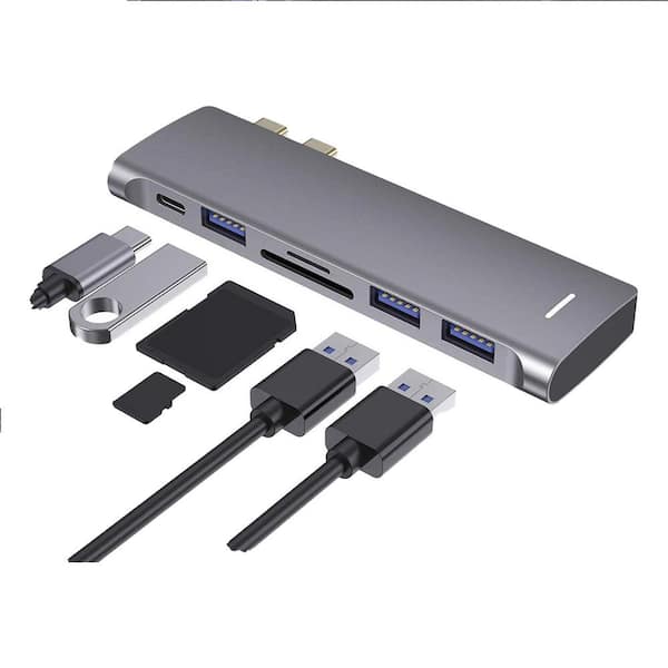 Computer Adapters Usb Vrbgify 6 in 1 USB-C Hub Adapter for MacBook Series with 3 USB 3.0 ...