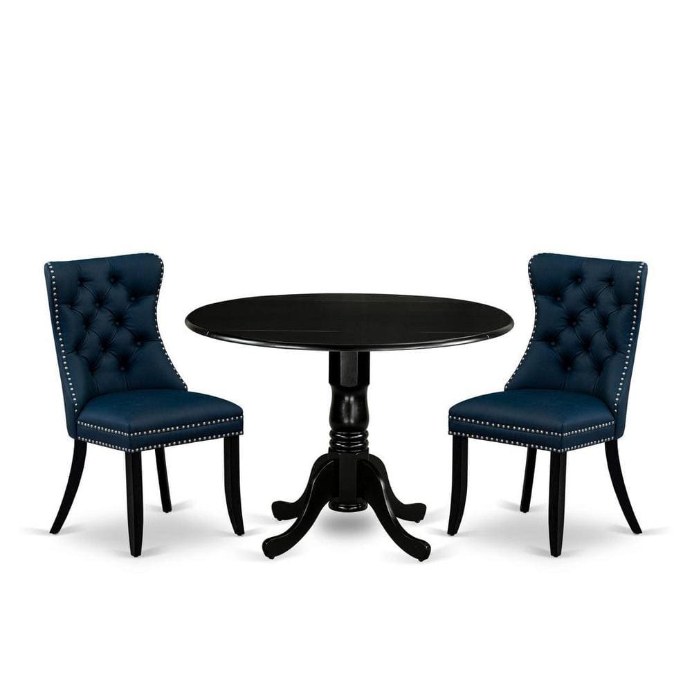 3-Piece Black Finish Solid Wood Top-Round Upholstered Dining Room Set with Dropleaf-Seats 4 price history on PriceWatchPro