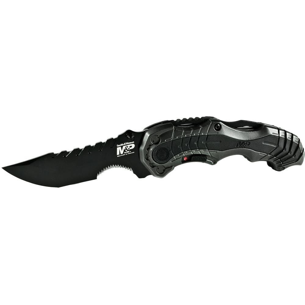 UPC 028634704804 product image for Smith & Wesson 3.4 in. Stainless Steel Partially Serrated Clip Point Folding Kni | upcitemdb.com