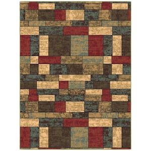 Basics Collection Non-Slip Rubberback Boxes Design 5x7 Indoor Area Rug, 5 ft. x 6 ft. 6 in., Multicolor