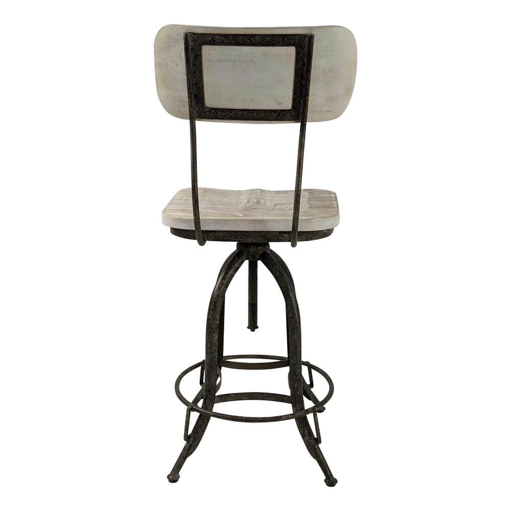 Natural Driftwood and Aged Iron Adjustable Swivel Barstool