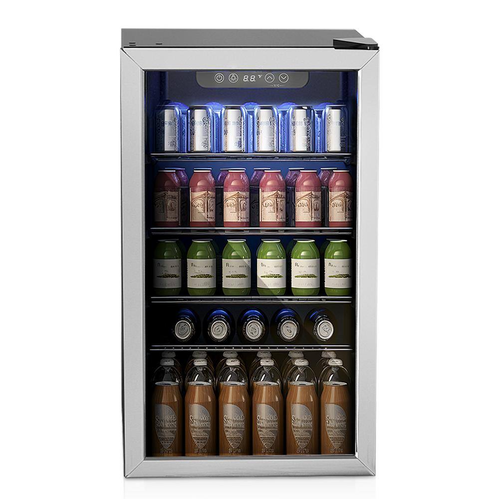 SIMZLIFE 17.5 in Single Zone 126-Cans Freestanding/ Built-in Beverage and Wine Cooler Fridge in Silver Stainless Steel